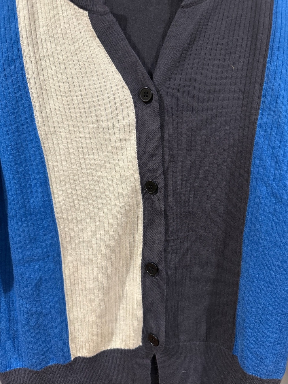 NWT Geli Brand Very Soft Womens Navy Blue Cardigan with Blue and Cream Panels - Picture 6 of 9